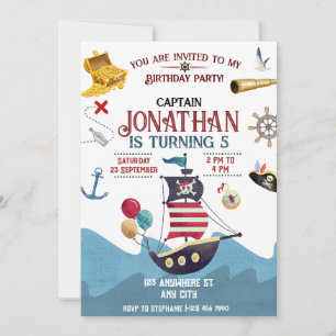 Pirate Birthday Ahoy Boy Party Invitation