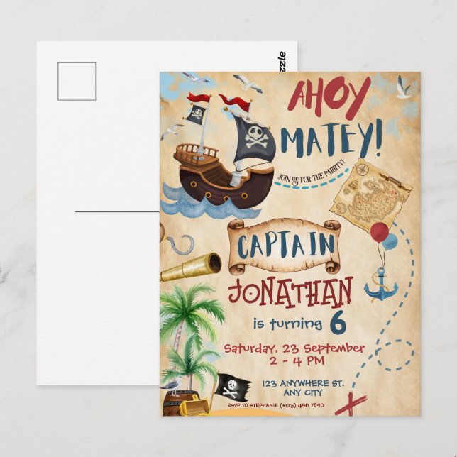 Pirate Birthday Ahoy Boy Party Postcard (Front/Back)
