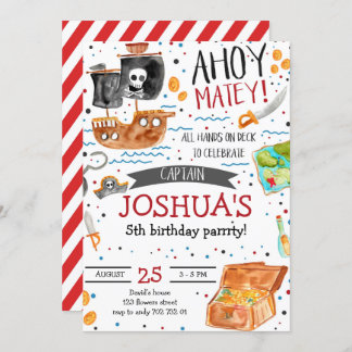 Pirate Birthday Ahoy Pirate Boy Party Invitation