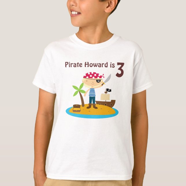 Pirate Birthday Boy Custom Name T-Shirt (Front)