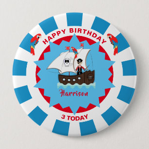 Pirate Birthday Cute Ship Kids Personalized  10 Cm Round Badge