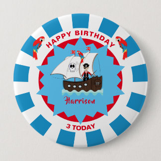 Pirate Birthday Cute Ship Kids Personalized  10 Cm Round Badge
