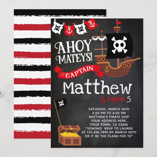 Pirate Birthday Invitation (Front/Back)