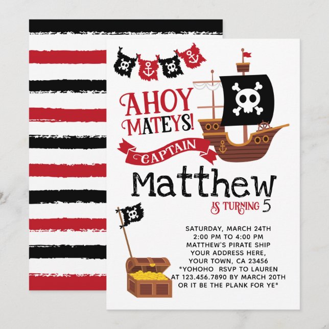 Pirate Birthday Invitation (Front/Back)
