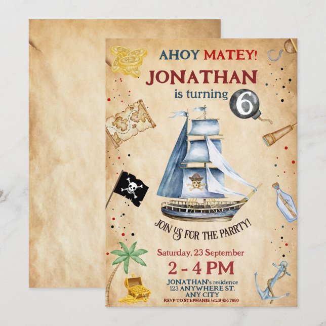 Pirate Birthday Invitation (Front/Back)