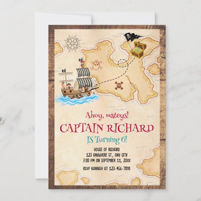 Pirate Birthday Invitation, Treasure Hunt Birthday Invitation (Front)