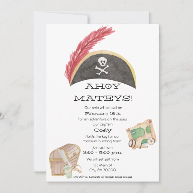 Pirate Birthday Invitation (Watercolor) (Front)