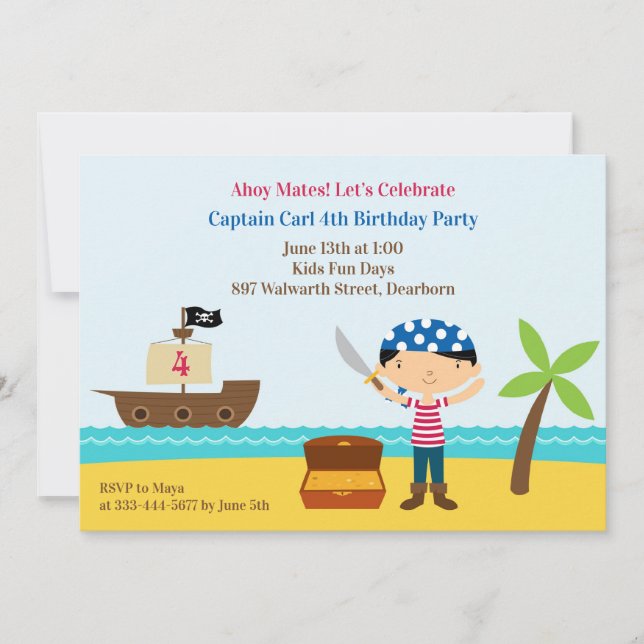 Pirate Birthday Party Flat Invitation (Front)