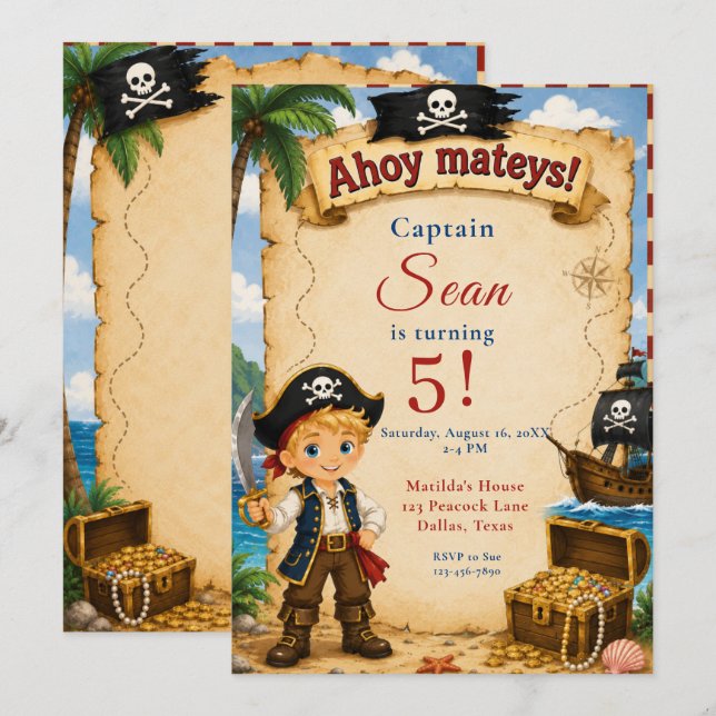 Pirate Birthday Party Invitation (Front/Back)