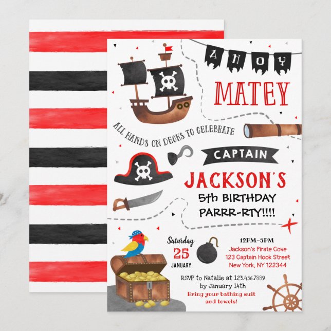  Pirate birthday party invitation (Front/Back)