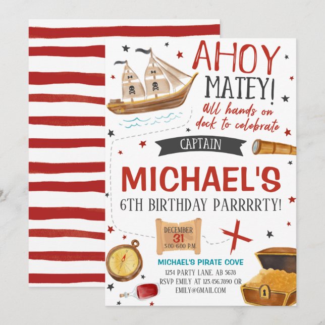 Pirate Birthday Party Invitation (Front/Back)