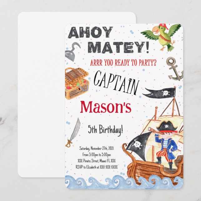 Pirate Birthday Party Invitation (Front/Back)