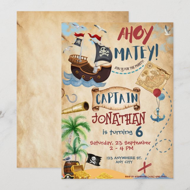 Pirate Birthday Party Invitation (Front/Back)