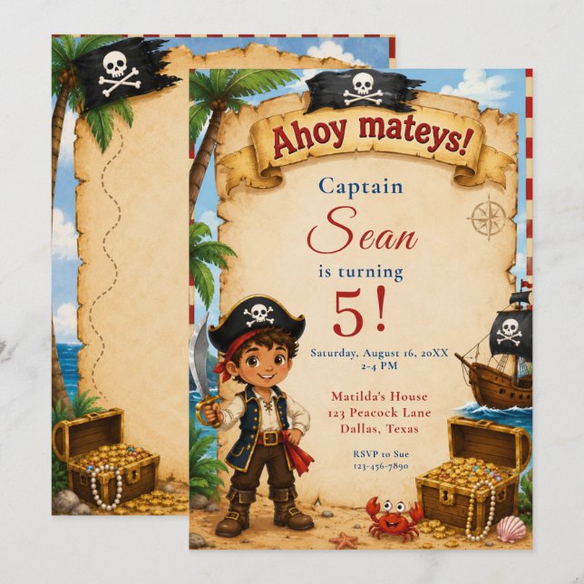 Pirate Birthday Party Invitation (Front/Back)