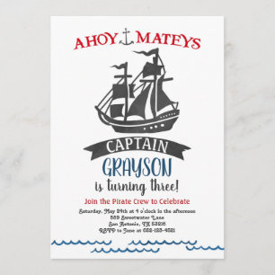Pirate Birthday Party Invitation Modern Watercolor