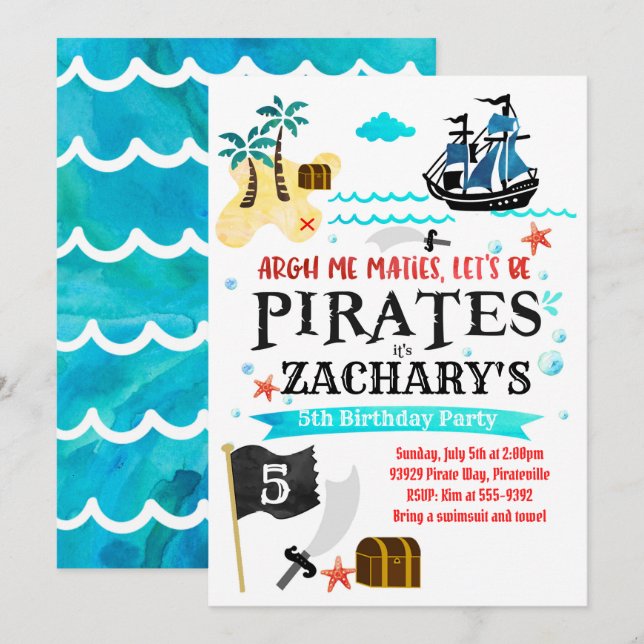 Pirate birthday party invitation Pirates (Front/Back)