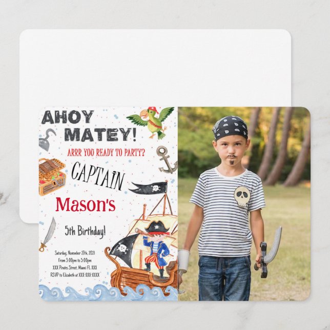 Pirate Birthday Party Photo Invitation (Front/Back)