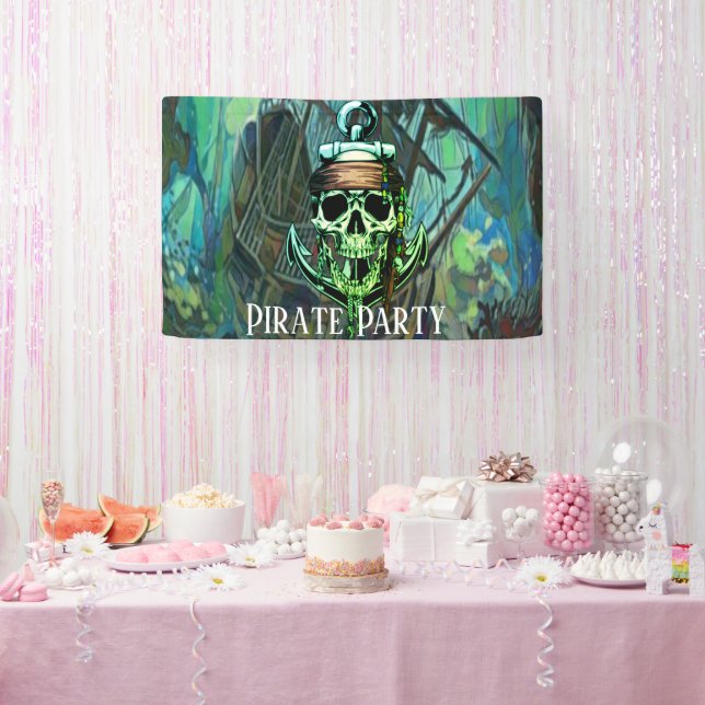 Pirate Birthday Party Skull Captain Ghost Ship Banner (Party)