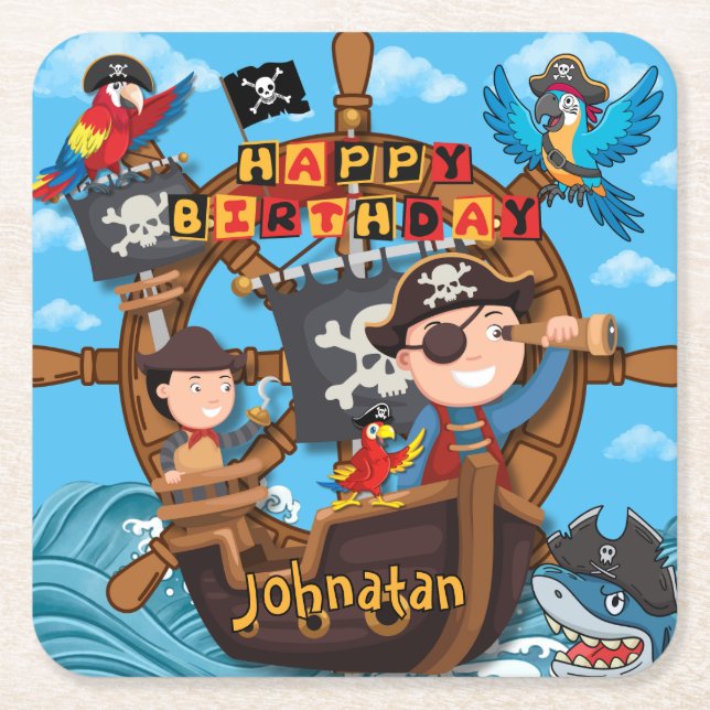 Pirate Birthday Party Square Paper Coaster (Front)
