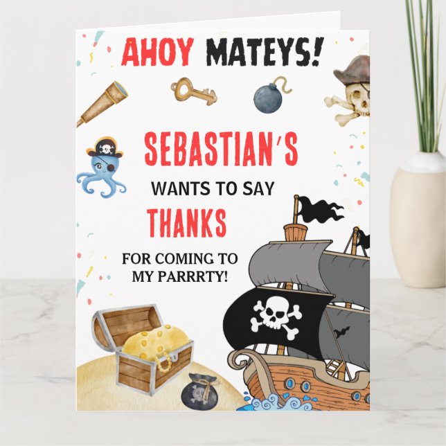 Pirate Birthday Party Thank You Card (Front)