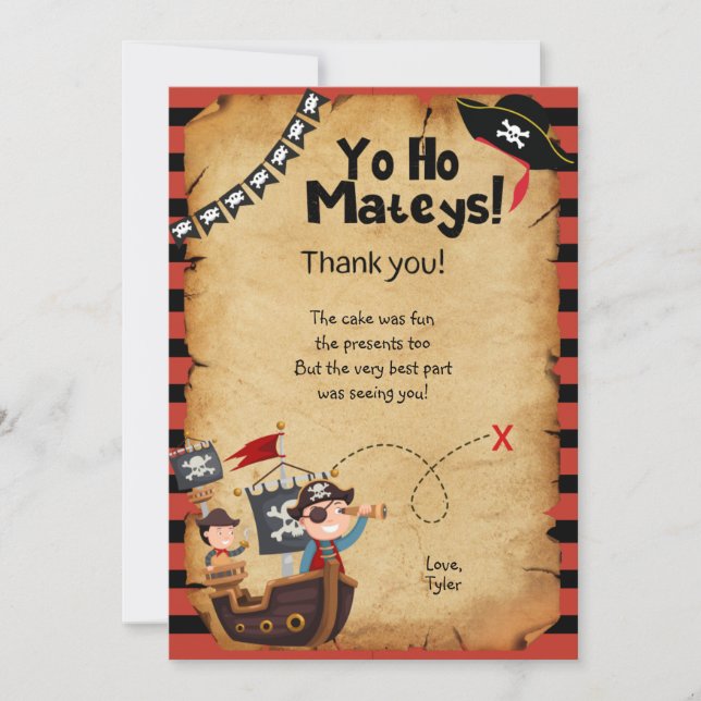 Pirate Birthday Party Thank You Card (Front)