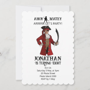 Pirate Birthday Red Boy theme Invitation