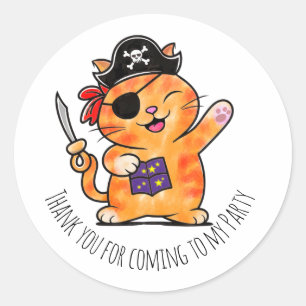Pirate birthday themed party treasure cat classic round sticker