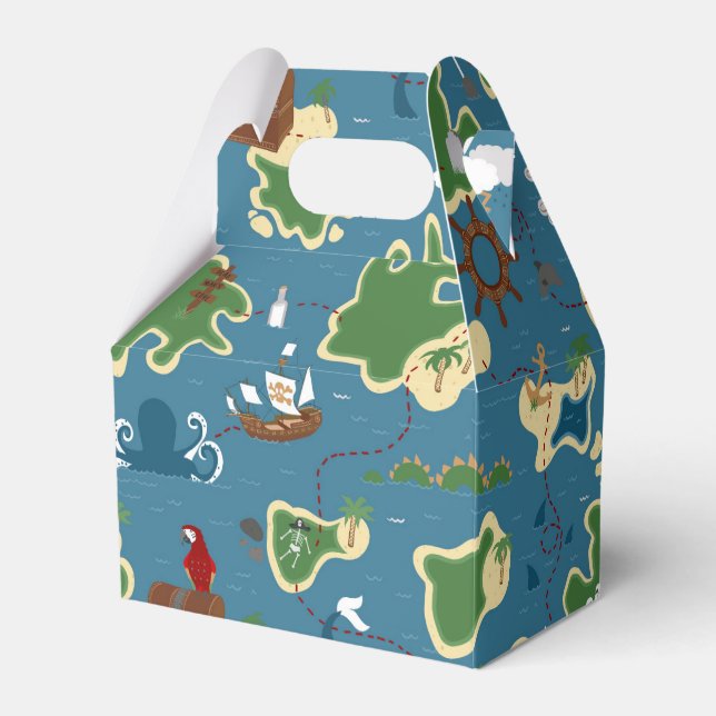 Pirate Birthday Treasure Adventure Blue Favour Box (Front Side)