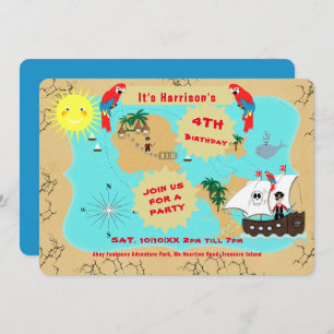 Pirate Birthday Treasure Map Ship Cute Invitation
