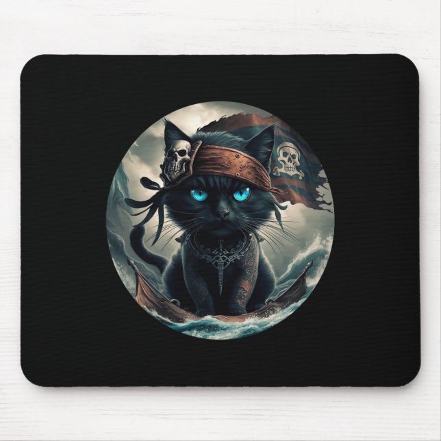 Pirate Black Cat  Mouse Mat (Front)