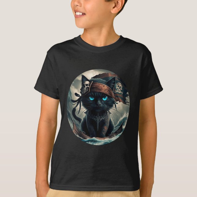 Pirate Black Cat  T-Shirt (Front)