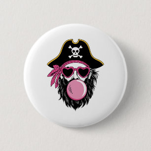 Pirate Blowing Bubble Preppy Pink Mascot Halloween 6 Cm Round Badge
