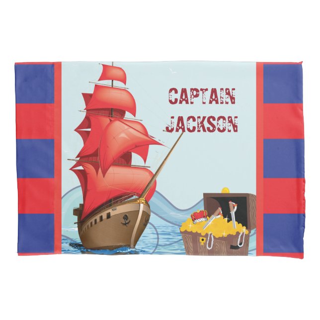 Pirate Boat stripes cute Pillowcase (Front)