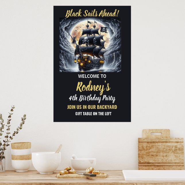 Pirate Bounty Ahead Birthday  Poster (Kitchen)
