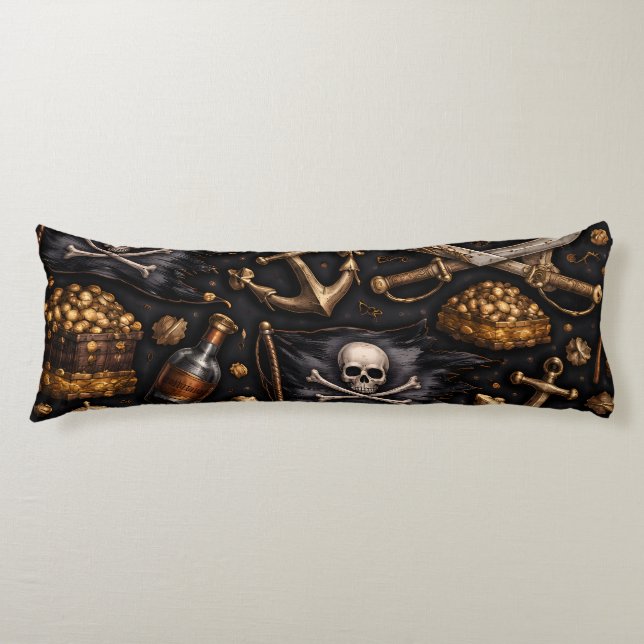 Pirate bounty Jolly Roger and golden treasure look Body Cushion (Front)