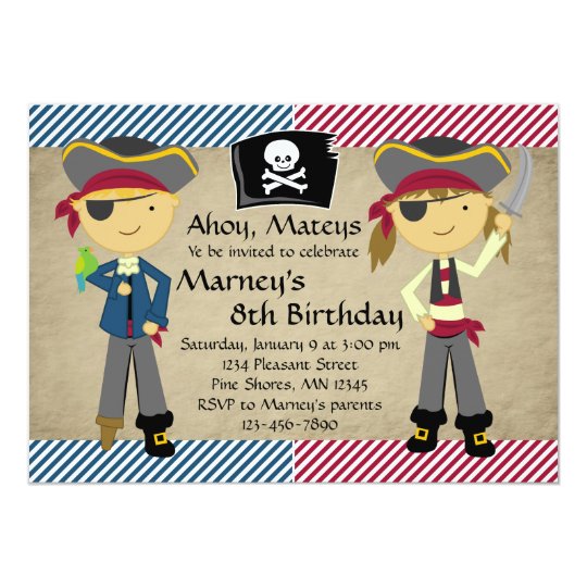 Pirate Boy and Girl Birthday Invitations