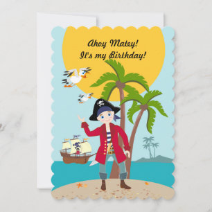 Pirate boy and ship birthday party invitation