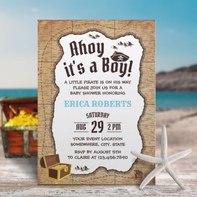 Pirate Boy Baby Shower Vintage Treasure Map Invitation (Creator Uploaded)