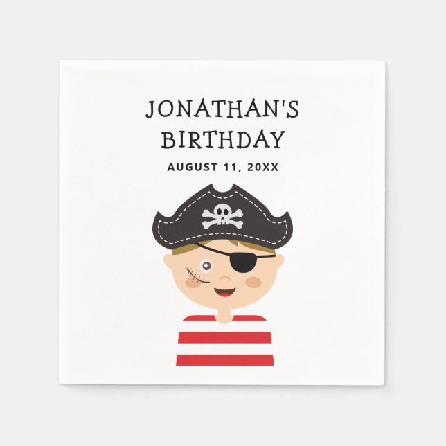 Pirate Boy Birthday | Fun Kids Adventure Party Napkin (Front)