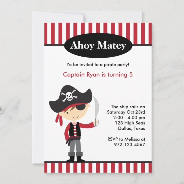 Pirate Boy BIrthday Invitations (Front)