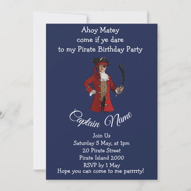 pirate boy birthday party  invitation (Front)