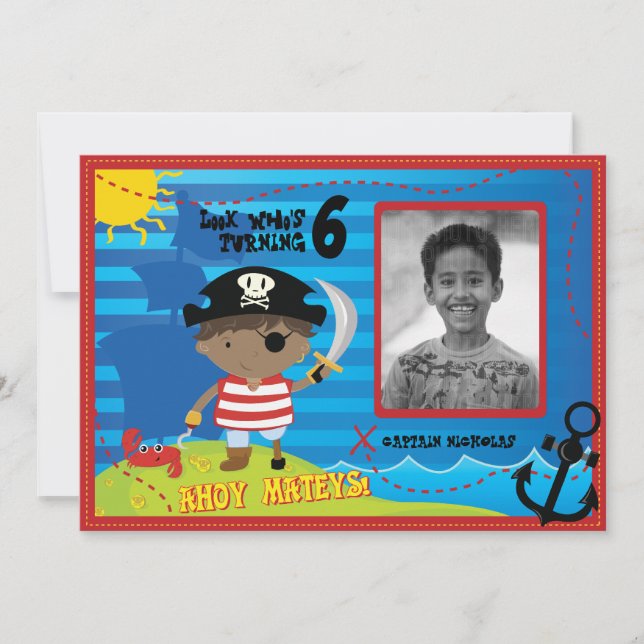 Pirate Boy Birthday Party Invitation, Ahoy Mateys! Invitation (Front)