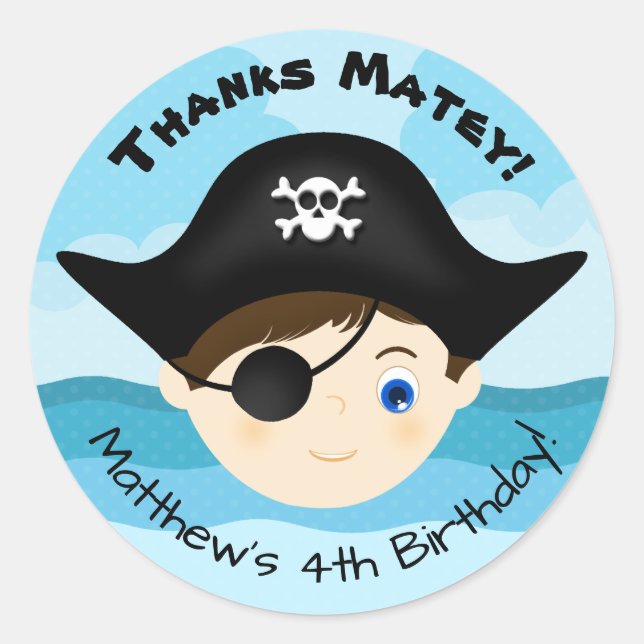 Pirate Boy Classic Round Sticker (Front)