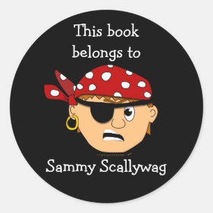 Pirate Boy Custom Bookplate Template for Kids Classic Round Sticker