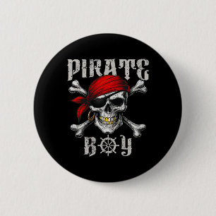 Pirate Boy Jolly Roger Flag And Skull Crossbones H 6 Cm Round Badge
