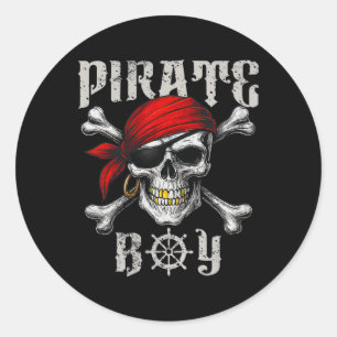Pirate Boy Jolly Roger Flag And Skull Crossbones H Classic Round Sticker