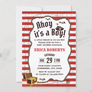 Pirate Boy Red Stripes Adventure Map Baby Shower Invitation