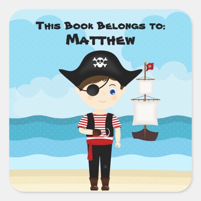Pirate Boy Square Sticker (Front)