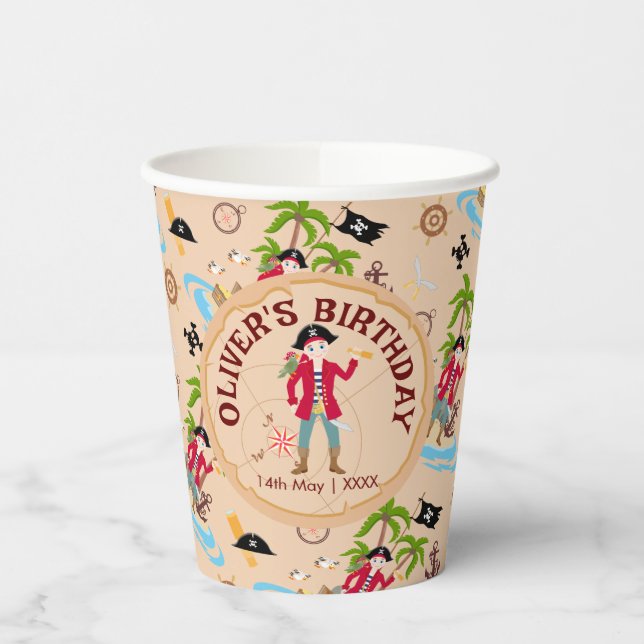 Pirate Boy Treasure Map Fun Birthday Party Paper Cups (Left)