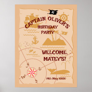 Pirate Boy Treasure Map Fun Birthday Party Poster